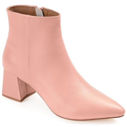 Journee Signature Womens Genuine Leather Tabbie Almond Toe Block Heel Ankle  Booties Blush 11