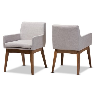 Set of 2 Nexus Mid Century Modern Walnut Wood Fabric Upholstered Dining Armchair - Baxton Studio