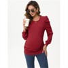 Clearlove Women’s Maternity Puff Sleeve Top Long Sleeve Round Neck Stretchy Ruched Side Pregnancy Shirt - 2 of 4