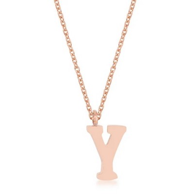 ShineHigh Elaina Rose Gold Stainless Steel Initial Pendant Necklace with 16” Chain + 2” Extender – Letters F, I, O, Q, U, V, W, X, Y