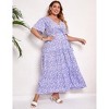 Garvee Women Plus Size V Neck Wrap Maxi Dress High Waist Ruffle Summer Casual Dress with Belt Short Sleeve,purple white flowers,5XL - 3 of 4