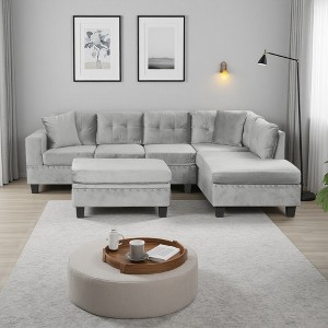 105" Reversible L-Shaped Sectional Sofa with Storage & Cup Holder - 1 of 4