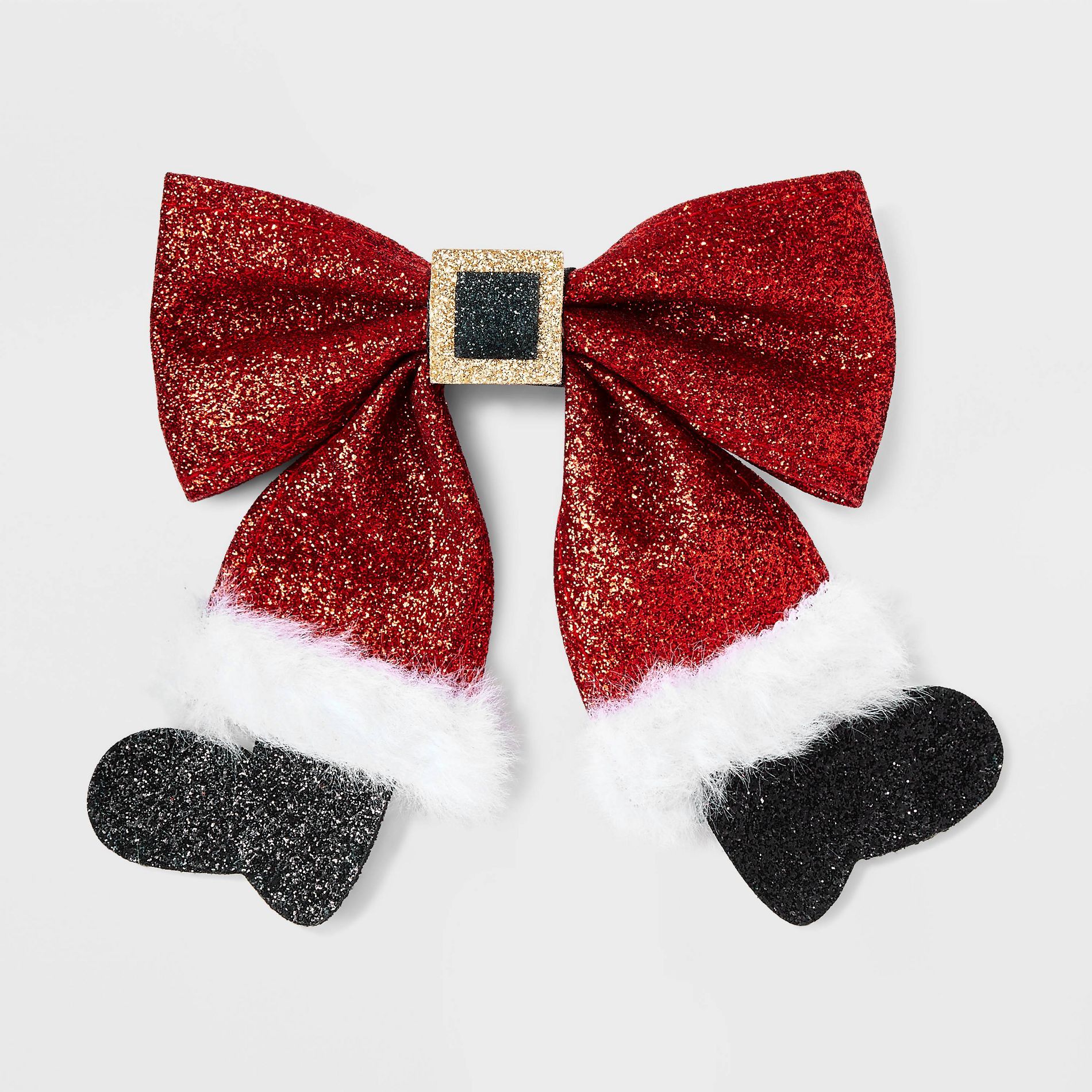 Velvet Santa Bow Hair Barrette - Red