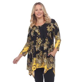 Women's Plus Size Paisley Scoop Neck Tunic Top with Pockets - White Mark