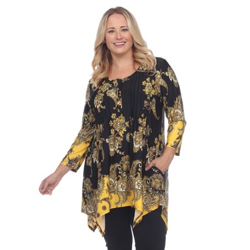 Plus Size Paisley Scoop Neck Tunic Top With Pockets Black/gold 4x ...