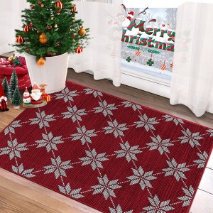 Christmas Area Rugs, Washable Non-Slip Christmas Pattern Snowflakes Carpet, Soft Low Pile Foldable Stain Resistant for Bedroom, Home - 1 of 4