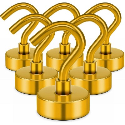 LunaLulinlk Magnetic Hooks, Heay Duty Magnets with Hook for Refrigerator, Magnetic Hook for Cruise Cabins, Classroom, Gold, Pack of 6