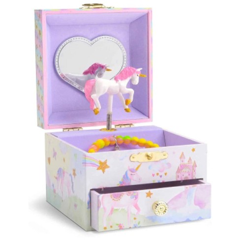 Jewelkeeper Glitter Rainbow and Stars Musical Unicorn Jewelry Storage Box, The Beautiful Dreamer Tune, Rainbow