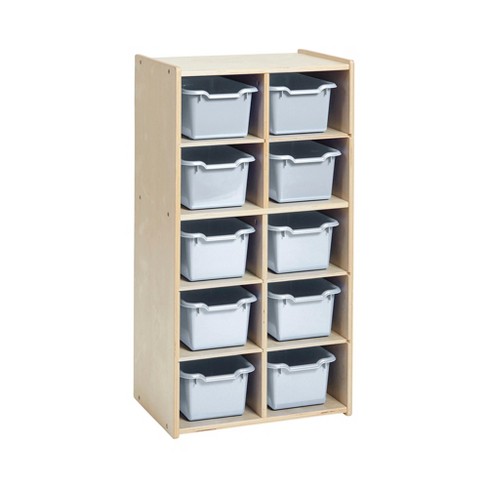 ECR4Kids Streamline 12 Cubby Tray Cabinet With Scoop Front Storage Bins, 3x4, Classroom Furniture, French Blue