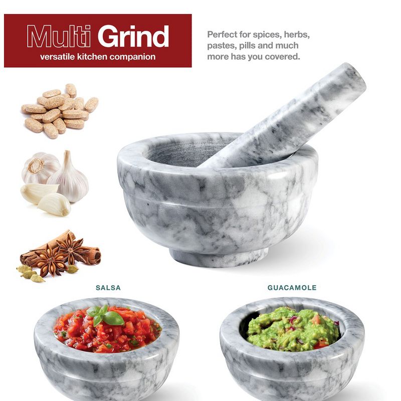Granite Mortal and Pestle Set with White Marble Finish for Grind Spices and Pills in Grey 4.5 Inch diameter - Homeitusa, 4 of 8