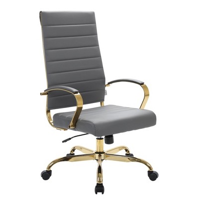 LeisureMod Benmar High-Back Leather Office Chair with Swivel, Tilt, and Adjustable Height