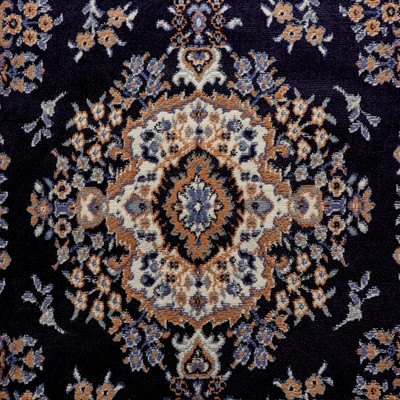 Navy Blue and Brown Synthetic Traditional Medallion Area Rug