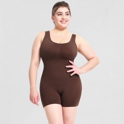 Whizmax Womens Yoga Romper Ribbed Athletic Jumpsuits One Piece Bodysuit Square Neck Tank Tops Exercise Unitard,XL,Brown