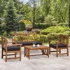 Outsunny 4 Piece Acacia Wood Outdoor Patio Furniture Set with 2 Armchairs, 1 Sofa, & 1 Coffee Table, Cushions Included - 2 of 4