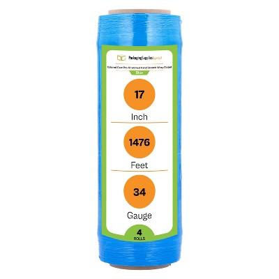 PSBM 4 Rolls 17" x 1476' (34 Gauge) Packing Pre-Stretch Film Hand Shrink Wrap - Blue