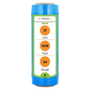 PSBM 4 Rolls 17" x 1476' (34 Gauge) Packing Pre-Stretch Film Hand Shrink Wrap - Blue - 1 of 4