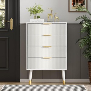 Fluted 4 Drawers Dresser for Bedroom, Modern Chest of Drawers with Gold Handle, Dresser Storage Chest End Table for Living Room, Hallway - 1 of 4