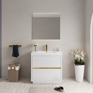 Whisen Freestanding Bathroom Vanity with Stone Resin Sink, U-Shaped Interior, 2 Soft-Close Drawers, Pre-Assembled Cabinet - 1 of 4