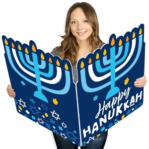 Big Dot of Happiness Hanukkah Menorah - Happy Chanukah Holiday Giant Greeting Card - Big Shaped Jumborific Card - 16.5 x 22 inches - 1 of 4
