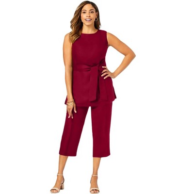 Jessica London Women's Plus Size 2-Piece Linen Capri Set