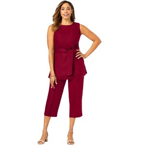 Jessica London Women's Plus Size 2-Piece Linen Capri Set - 1 of 4