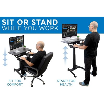 Black Electric Adjustable Standing Desk Converter with Wheels