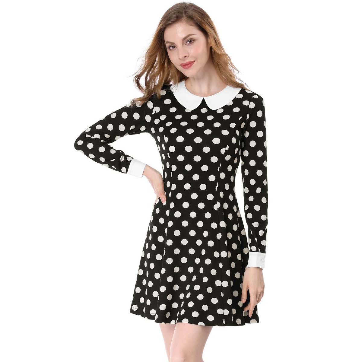 Женские платья INSPIRE CHIC Women's Peter Pan Collar Contrast Printed A-Line Short Dresses Large Black — фото 3