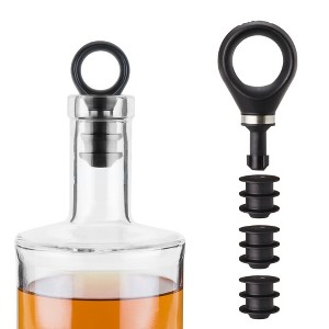 True Locking Bottle Stoppers with Key - Stainless Steel and Silicone Wine Topper Seal Set of 3 with Key - Dishwasher Safe, Black Finish - 1 of 4