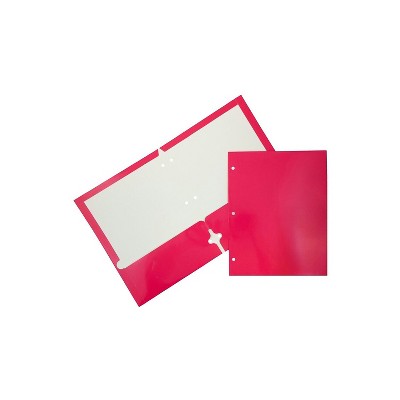 JAM Paper Glossy 3 Hole Punched 2-Pocket Folders Hot Pink 50/Pack (385GHPFUCZ)