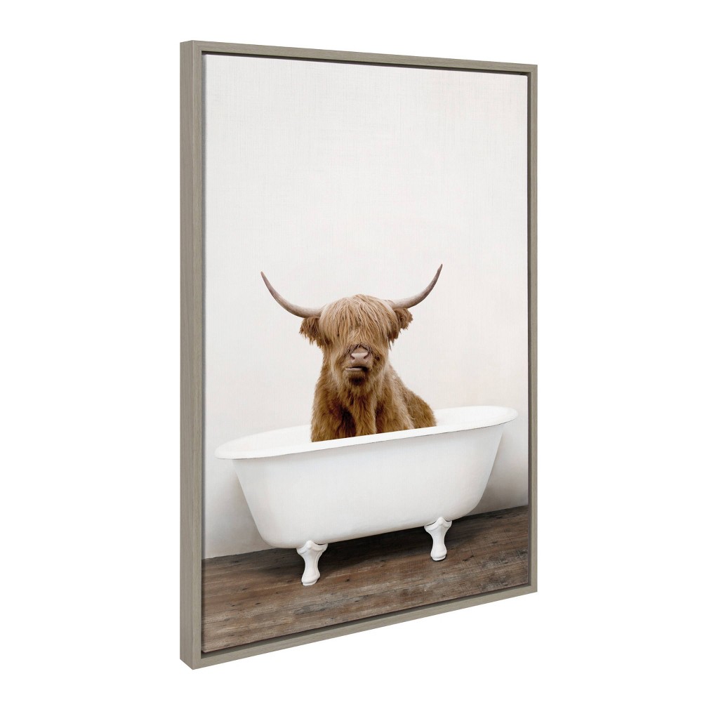 Photos - Wallpaper 23" x 33" Sylvie Highland Cow in Tub Color Framed Canvas by Amy Peterson G