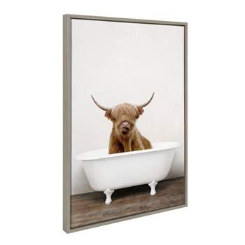 23" x 33" Sylvie Highland Cow in Tub Color Framed Canvas by Amy Peterson Gray - Kate & Laurel All Things Decor