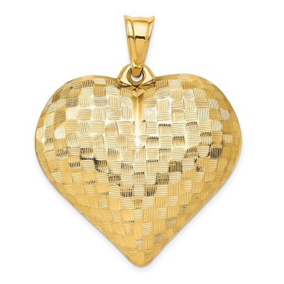 Black Bow Jewelry 14k Yellow Gold Textured Puff Heart Pendant, 36mm