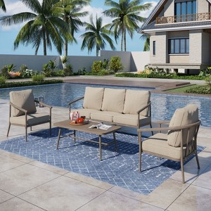Captiva Designs 4PC Windsor Style Patio Outdoor Sofa Conversation Set with Armchairs for Deck Lawn Backyard - 1 of 4