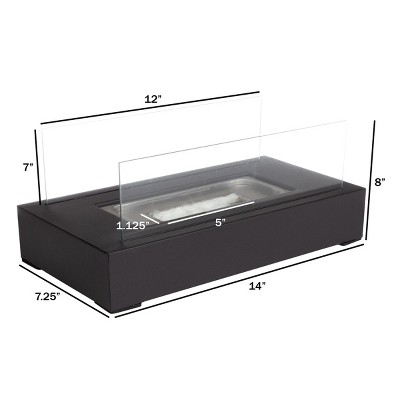 Black Rectangular Gel Fuel Tabletop Fireplace with Glass