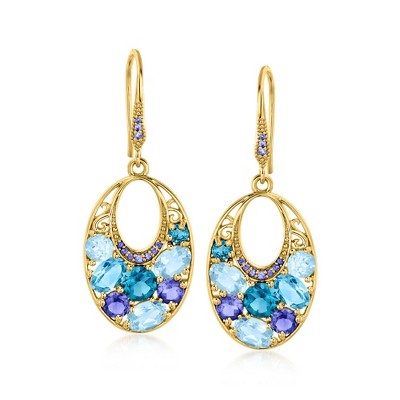 Ross-Simons 6.80 ct. t.w. Multi-Gemstone Drop Earrings in 18kt Gold Over Sterling