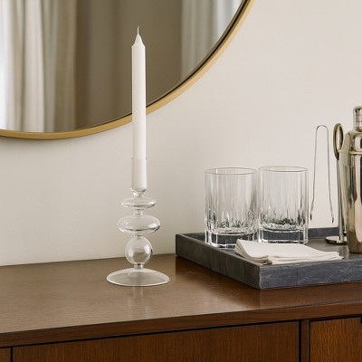 Glass Taper Candle Holder - Modern Decorative Candlestick for Home, Office, Bedroom & Living Room - Elegant Tall Contemporary Accent Decor