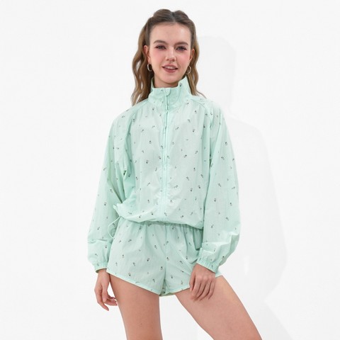 Wild Fable Women's Zip Track Jacket - Wild Fable™ Green Floral L