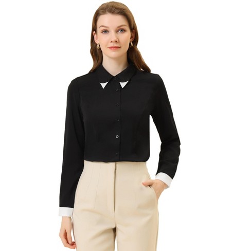 Allegra K Women's Point Collared Long Sleeve Button Up Button-Down Shirt - image 1 of 4