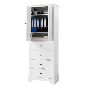 Rbied 23.60 in. W x 15.70 in. D x 68.10 in. H MDF Freestanding Storage Cabinet Linen Cabinet with Doors and Drawers, Adjustable Shelf - 1 of 4