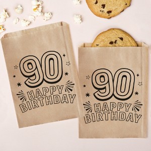 Big Dot of Happiness Adult 90th Birthday Kraft Brown Paper Treat Bags, Birthday Individual Greaseproof Brown Paper Sandwich Cookie Bags - 25 Count - 1 of 4