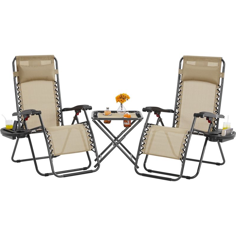 Yaheetech 3pcs 26in Outdoor Zero Gravity Chairs with Table, 1 of 7