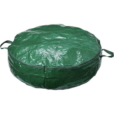 Homz 30 Inch Diameter Seasonal Holiday Organizer Christmas Wreath Polyester Woven Fabric Zippered Storage Bag Container, Green