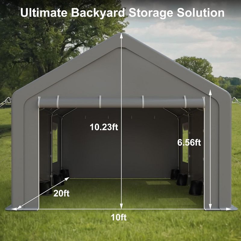 Whizmax Carport-Portable Upgraded Garage，Heavy Duty Carport with 2Roll-up Doors & 4 Ventilated Windows, Gray, 2 of 10