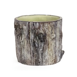 Slickblue Tree Trunk Planter, Cement Faux Bois Round Concrete Pot, Bark Detailing, Indoor Use, 6.75" Dia - 1 of 3