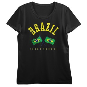 Brazil Ordem E Progresso Crew Neck Short Sleeve Women's Black T-shirt - 1 of 4
