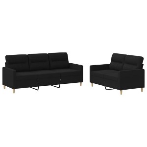 vidaXL 2-Piece Black Fabric Sofa Set - Modern Stylish Furniture for Living Room, Lounge, Indoor Seating with Thick Padding and Sturdy Metal Frame - 1 of 4