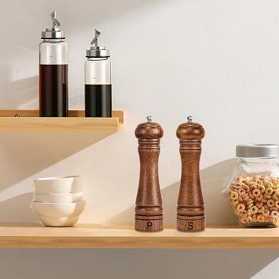 Akoasm 2-Piece Solid Oak Salt and Pepper Mill Set with Ceramic Stainless Steel Grinding Mechanism-Brown