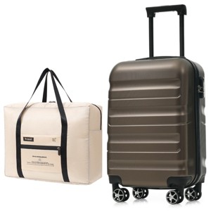 Syemin Luggage 20" Hardshell ABS Carry-On Luggage with Spinner Wheels Lightweight Travel Suitcase Set with Foldable Bag, Brown, 14.2"*9.4"*20.9" - 1 of 4