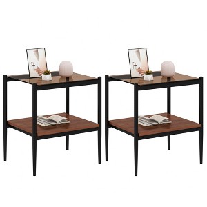 LOVMOR 2-Tier Tempered Glass End Table Set of 2, Rectangle Coffee Tabletop with MDF Layer, Modern Side Table for Living Room - 1 of 4