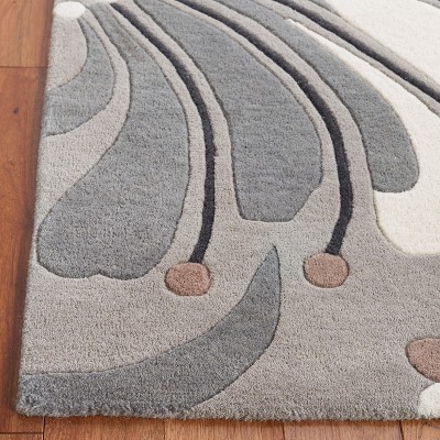 Grey and Ivory Floral Hand-Tufted Wool Area Rug